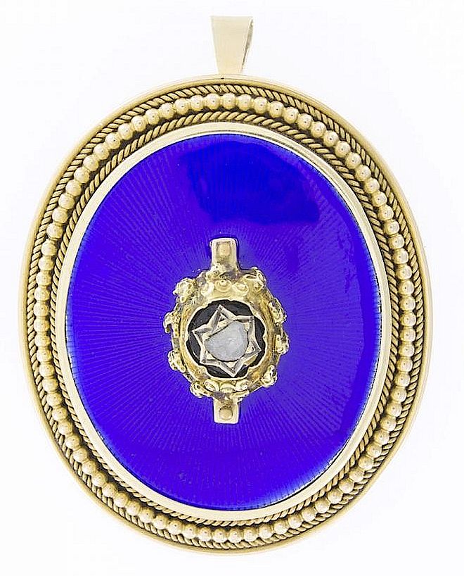Broszo-wisior z emalią i rozetą diamentową. Biżuteria personalizowana w Galerii BiżuBizarre