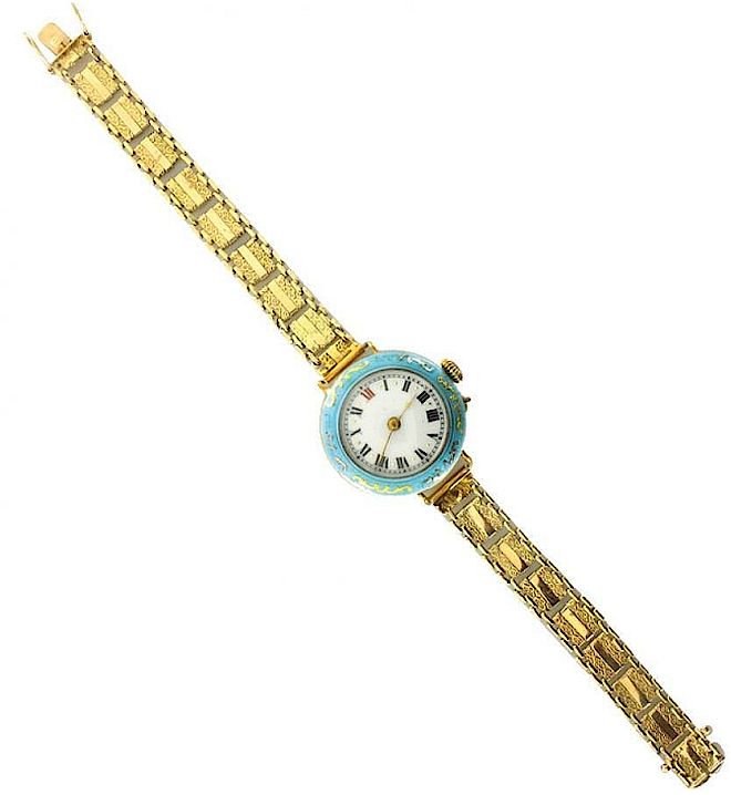 Zegarek z emalią w kolorze turkusowym. Emaliowanie w biżuterii