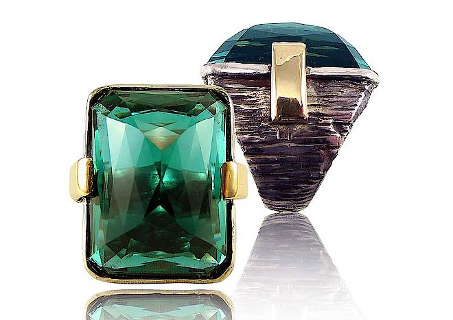  Złoty i srebrny pierścień Corrado Giuspino z prasiolitem. Włoska biżuteria w stylu Art Deco