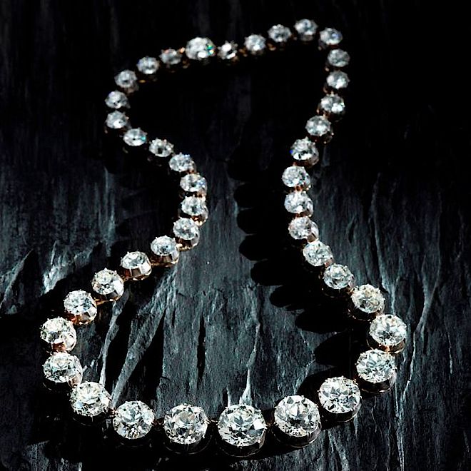 Naszyjnik z diamentów w szlifie brylantowym. Biżuteria Art Deco: Hancock