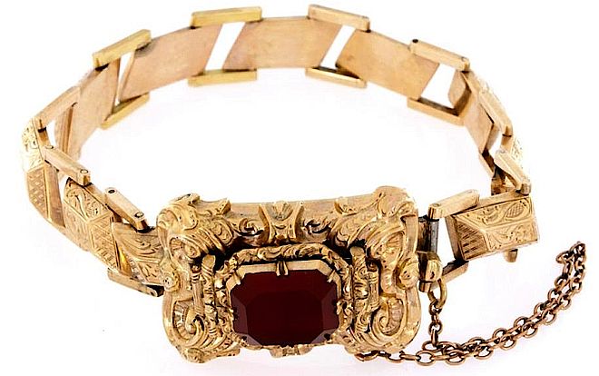Złota bransoleta z karneolem. Turmalin i karneol w Galerii BiżuBizarre