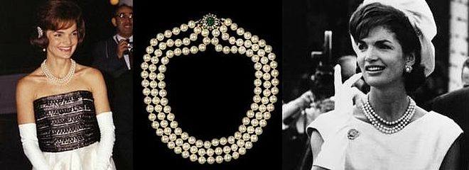 Trzyrzędowy perłowy naszyjnik z pereł Jaqueline Kennedy
