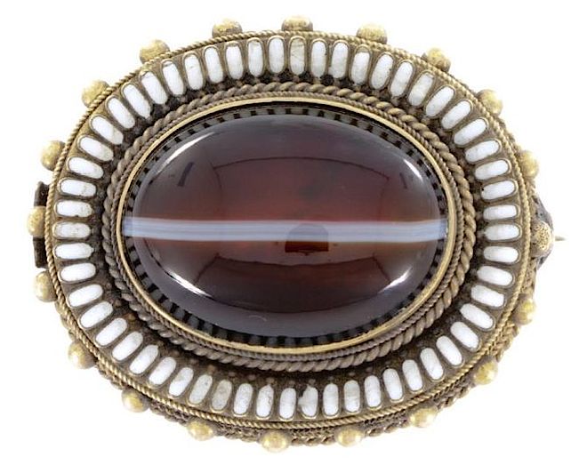 Złota brosza z agatem i emalią. Biżuteria wiktoriańska, część 2