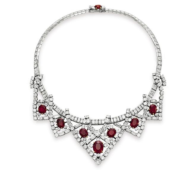 Rubinowo-diamentowy naszyjnik, prezent dla Elizabeth Taylor. Biżuteria Elizabeth Taylor. Najdroższa, jaką kiedykolwiek sprzedano