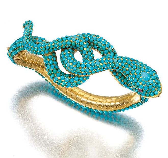 Bransoleta w kształcie węża z turkusami