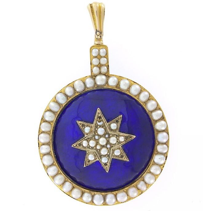 Wisior z niebieską emalią i perłami. Biżuteria wiktoriańska, część 1
