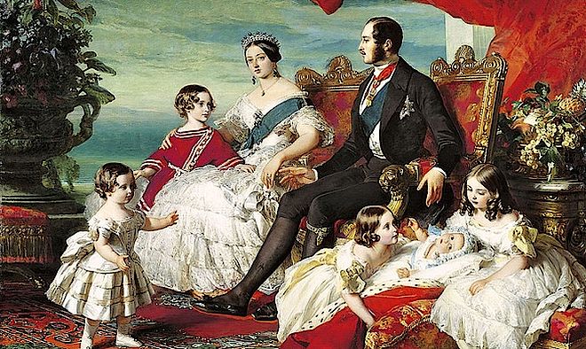 Królowa Wiktoria i książę Albert z rodziną w 1846 roku. Obraz namalowany przez Franza Xavera Winterhaltera. Biżuteria wiktoriańska, część 2 